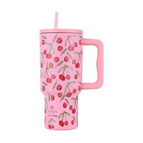 Estia Ποτήρι Straw Tumbler XL Save The Aegean 900ml Cherry Rose