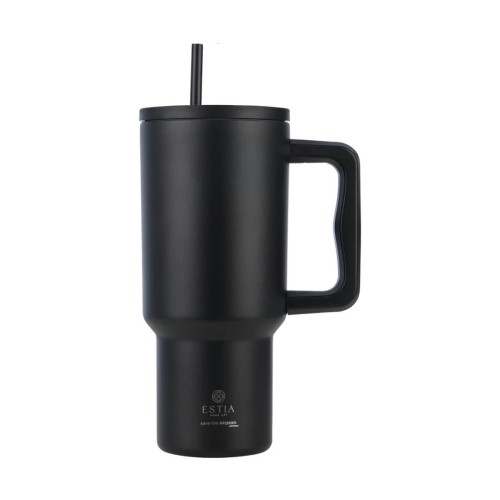 Estia Ποτήρι Straw Tumbler XL Save The Aegean 900ml Midnight Black