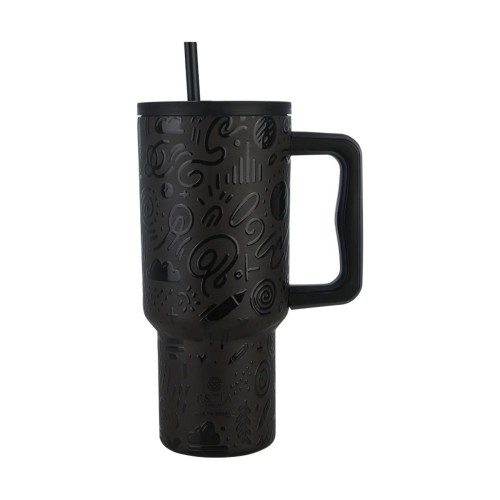 Estia Ποτήρι Straw Tumbler XL Save The Aegean 900ml Noir Echo