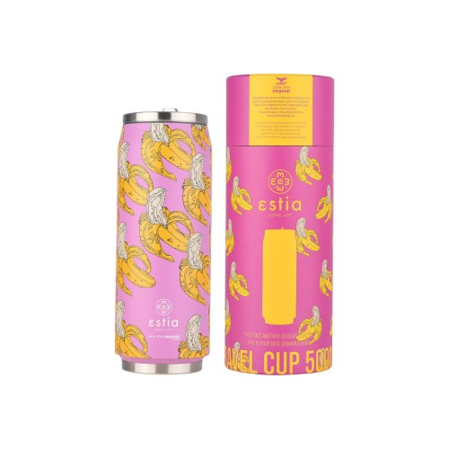 Estia Travel Cup Ποτήρι Θερμός με Καλαμάκι Save The Aegean 500ml Banana Swirl