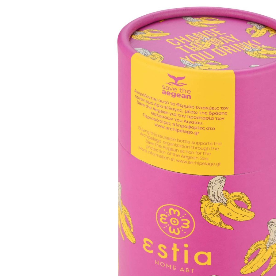 Estia Travel Cup Ποτήρι Θερμός με Καλαμάκι Save The Aegean 500ml Banana Swirl