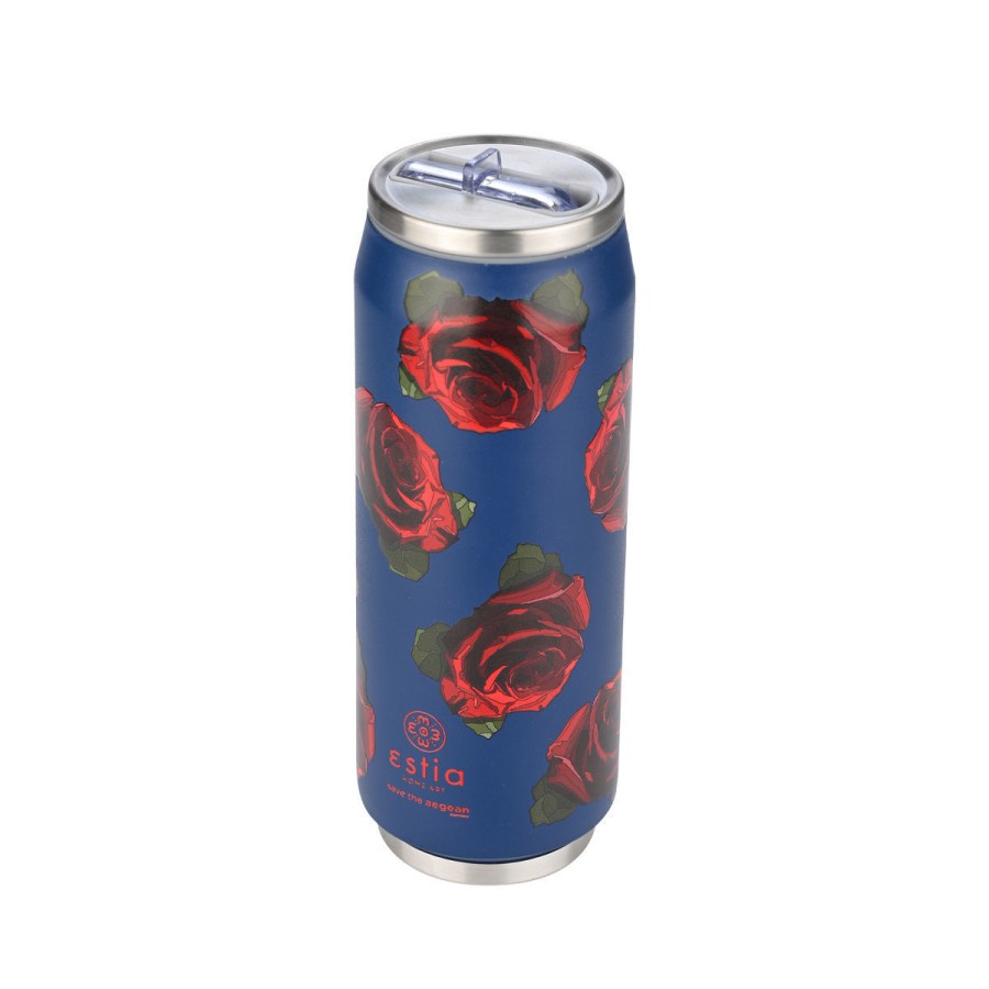 Estia Travel Cup Ποτήρι Θερμός με Καλαμάκι Save The Aegean 500ml Electric Roses