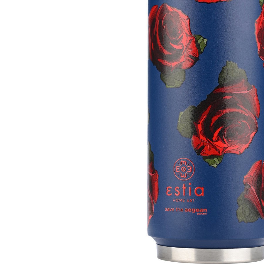 Estia Travel Cup Ποτήρι Θερμός με Καλαμάκι Save The Aegean 500ml Electric Roses