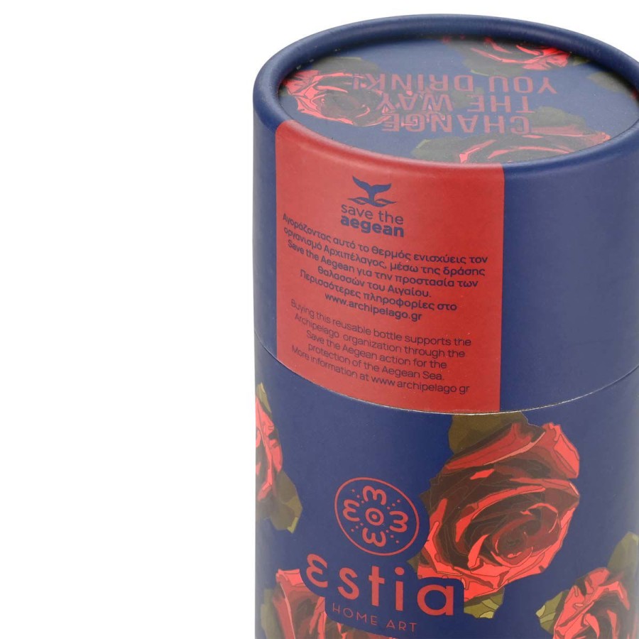 Estia Travel Cup Ποτήρι Θερμός με Καλαμάκι Save The Aegean 500ml Electric Roses