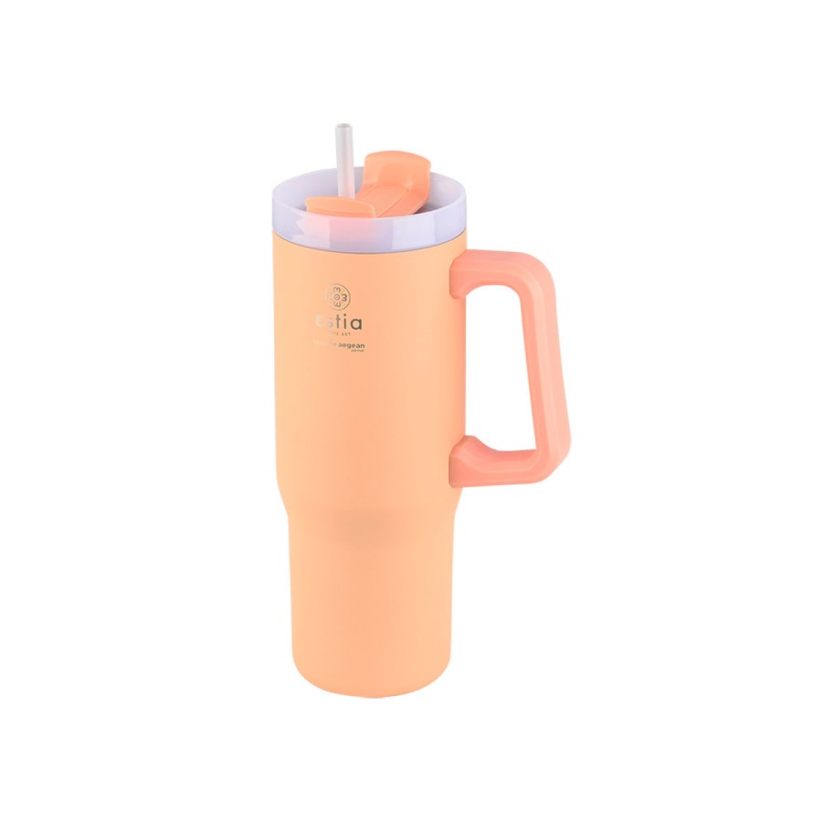 Estia Ποτήρι Straw Tumbler XL Save The Aegean 900ml Peach Fuzz