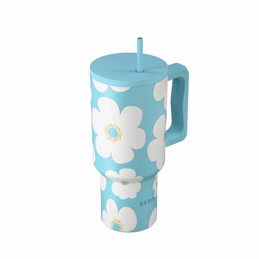 Estia Ποτήρι Straw Tumbler XL Save The Aegean 900ml Blue Daisy