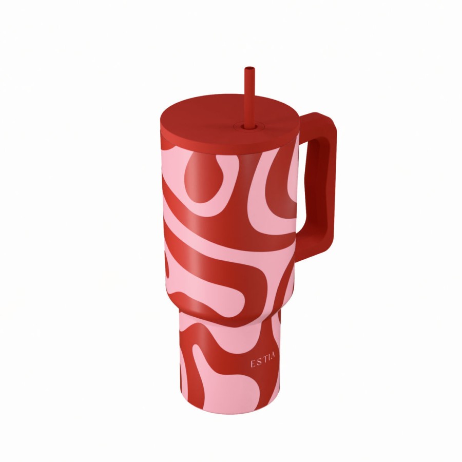 Estia Ποτήρι Straw Tumbler XL Save The Aegean 900ml Coral Wives