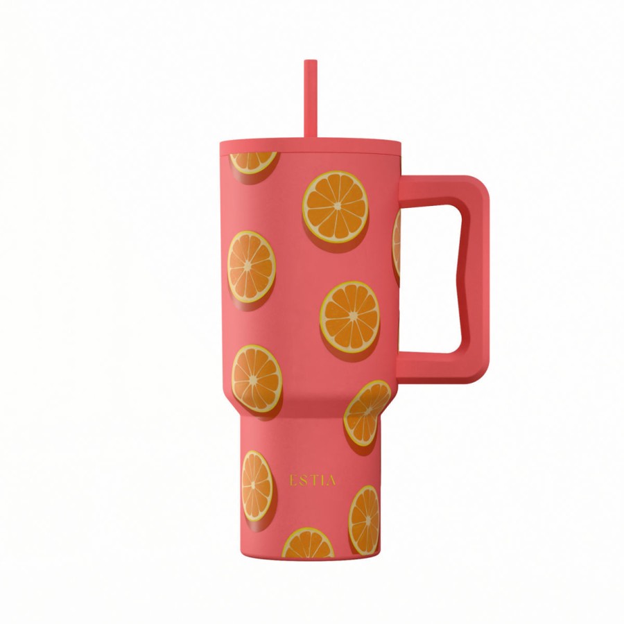 Estia Ποτήρι Straw Tumbler XL Save The Aegean 900ml Orange Pop