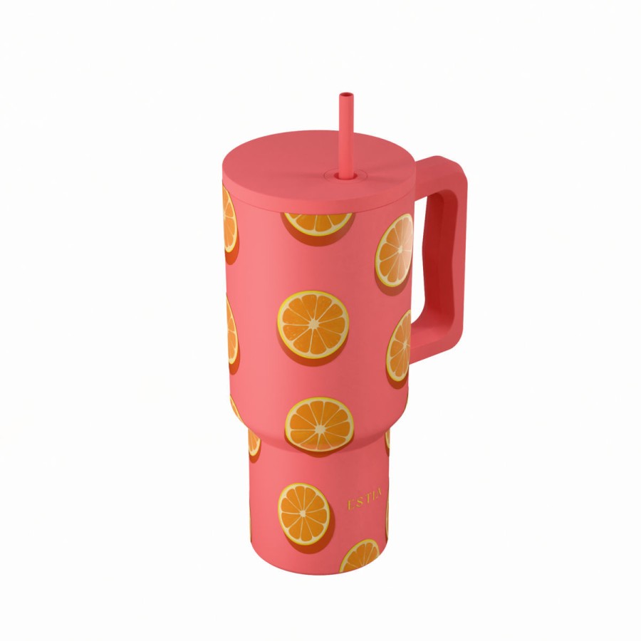 Estia Ποτήρι Straw Tumbler XL Save The Aegean 900ml Orange Pop