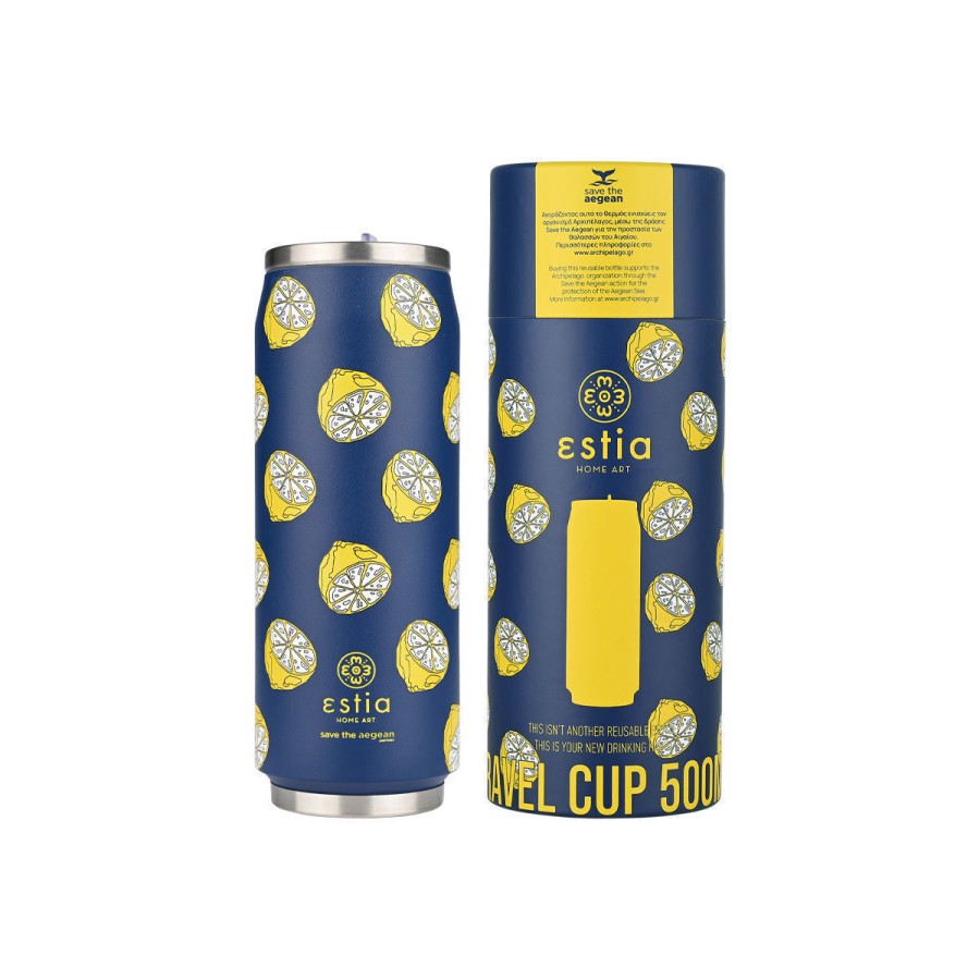 Estia Travel Cup Ποτήρι Θερμός με Καλαμάκι Save The Aegean 500ml Citrus Infusion