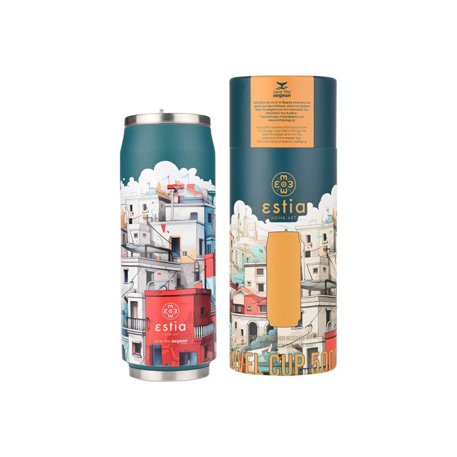 Estia Travel Cup Ποτήρι Θερμός με Καλαμάκι Save The Aegean 500ml Urban Mythos