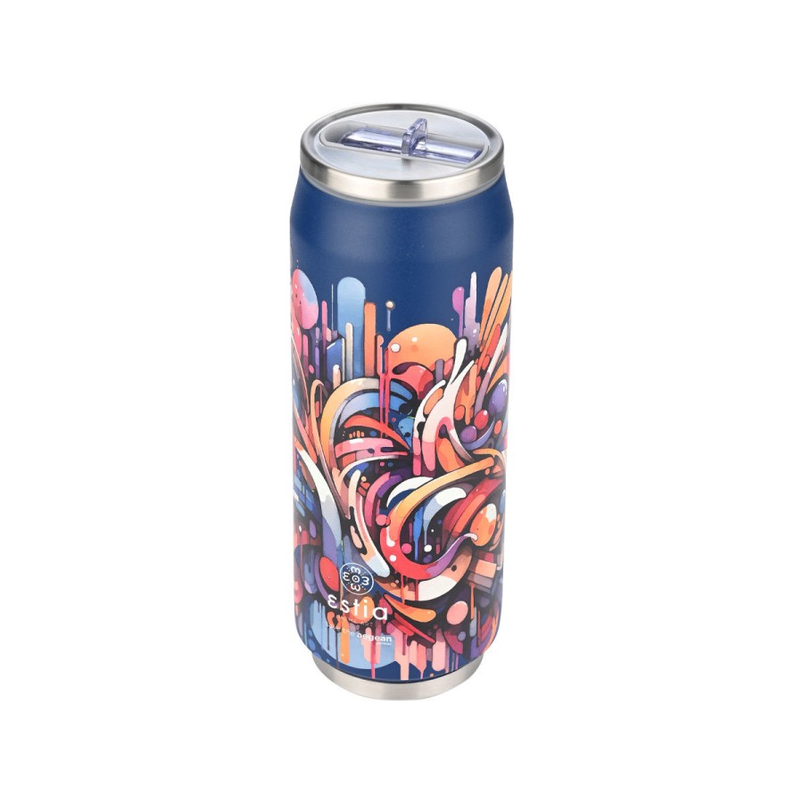 Estia Travel Cup Ποτήρι Θερμός με Καλαμάκι Save The Aegean 500ml Vibrant Vortex