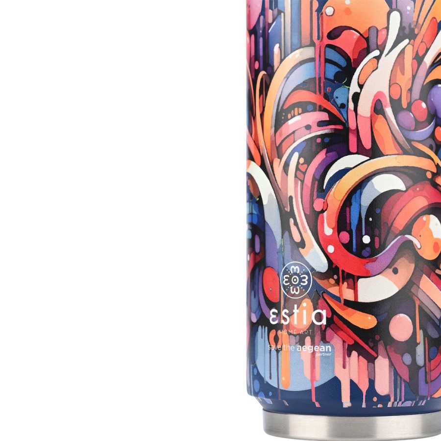 Estia Travel Cup Ποτήρι Θερμός με Καλαμάκι Save The Aegean 500ml Vibrant Vortex