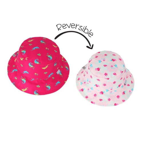 FlapJackKids Καπέλο Παιδικό Καπέλο Διπλής Όψης UPF 50+ Pink Chameleon/Tropical, medium (2-4 ) ετών
