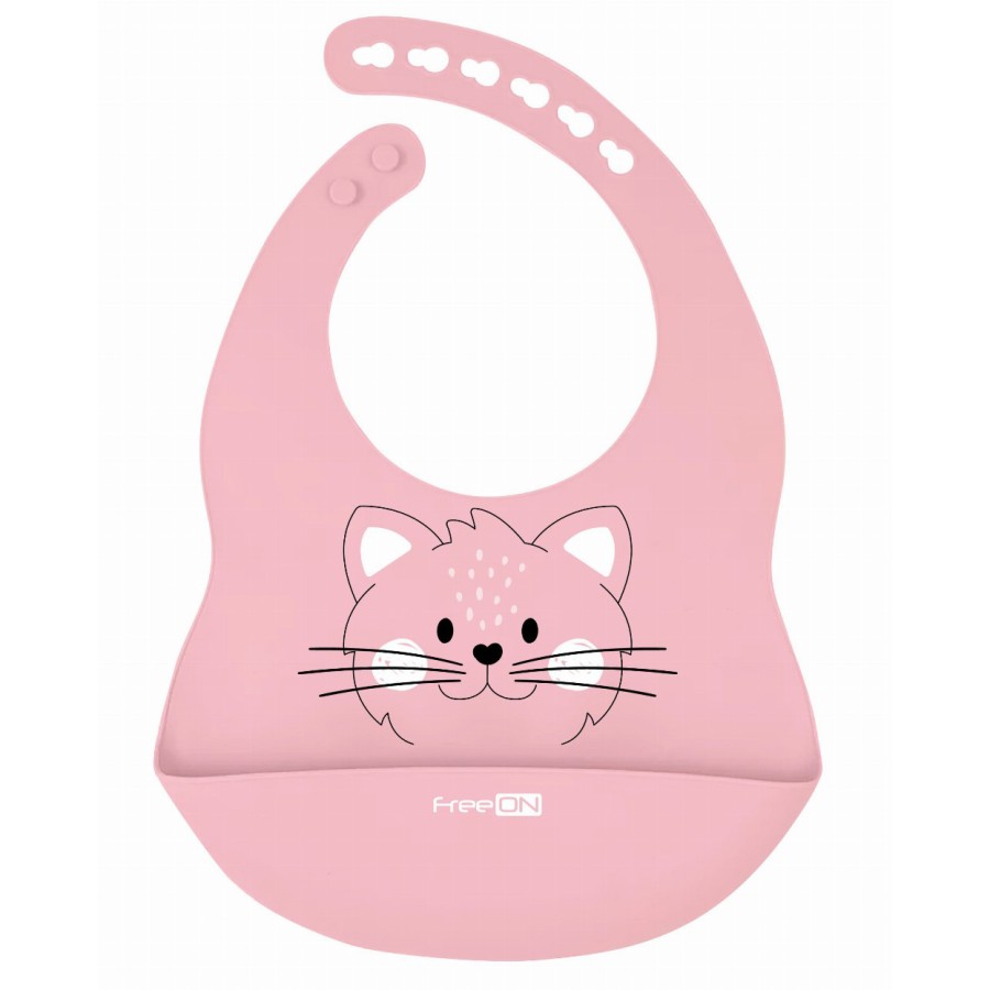 FreeOn Σαλιάρα Σιλικόνης Με Συλλέκτη Τροφίμων Pink Kitty
