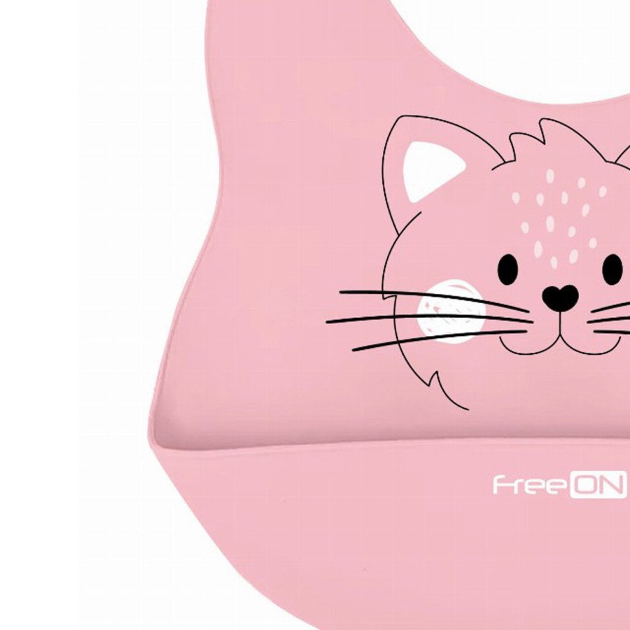 FreeOn Σαλιάρα Σιλικόνης Με Συλλέκτη Τροφίμων Pink Kitty
