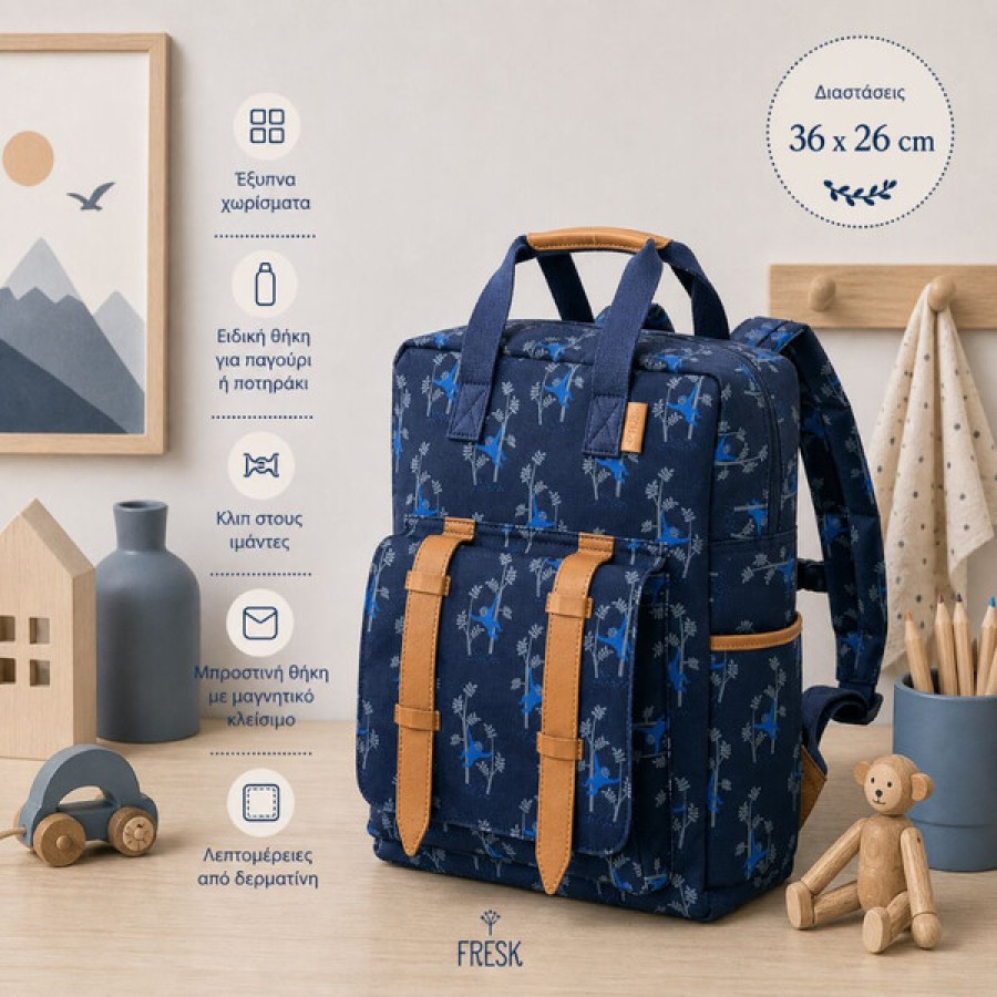 Παιδική Τσάντα Πλάτης Νηπιαγωγείου 36x26εκ. Fresk Monkey