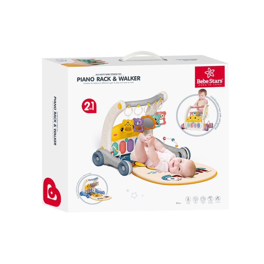 Bebe Stars Duck 2 in 1 Γυμναστήριο Μωρού με Πιάνο & Στράτα Περπατούρα - Baby Play Gym Piano Activity Mat