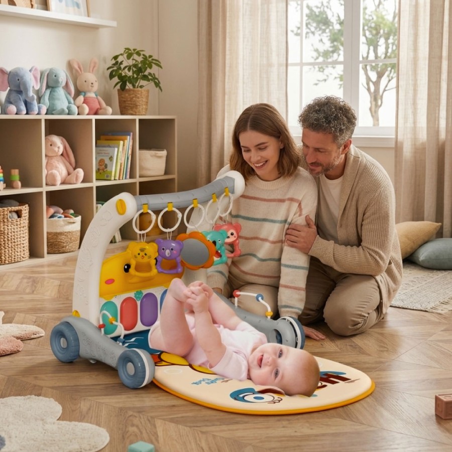 Bebe Stars Duck 2 in 1 Γυμναστήριο Μωρού με Πιάνο & Στράτα Περπατούρα - Baby Play Gym Piano Activity Mat