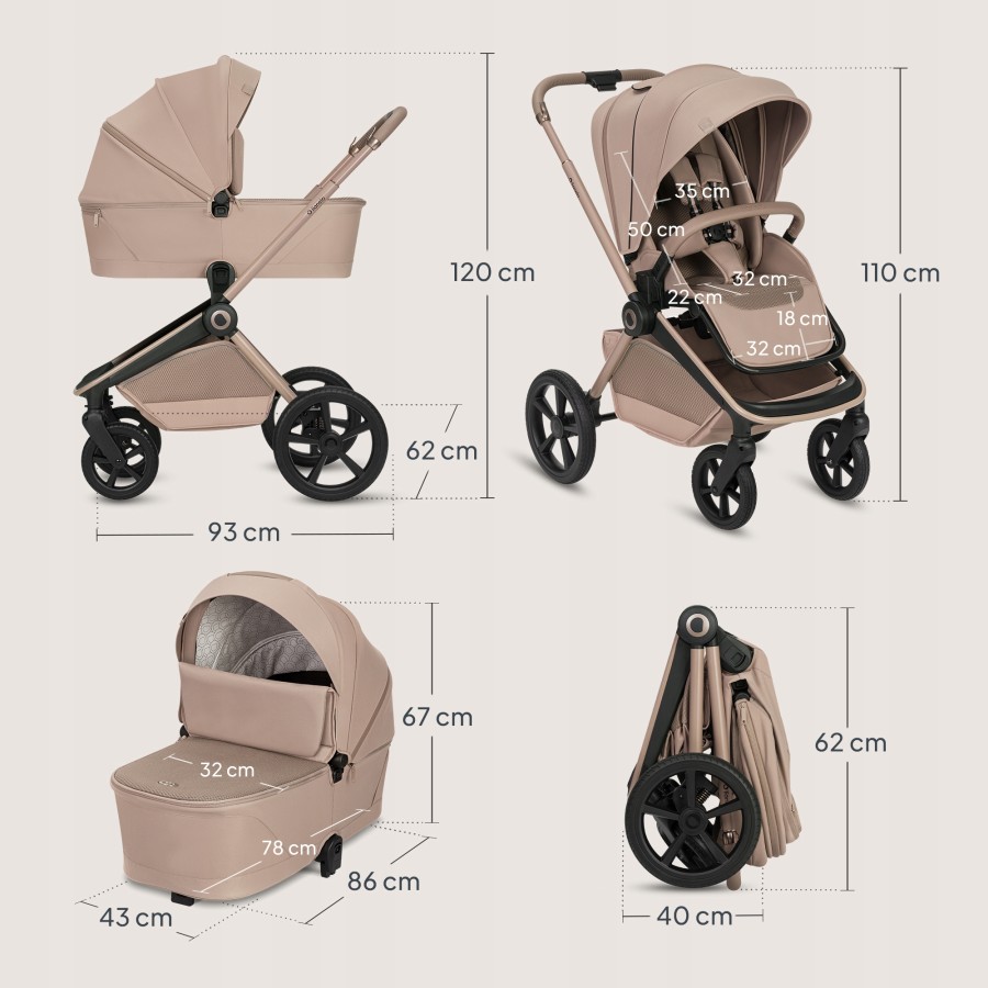 Lionelo Freya Καρότσι Βρεφικό 3 Σε 1 Έως 22Kg Με Αναδιπλούμενο Πορτ-Μπεμπέ Beige Sand