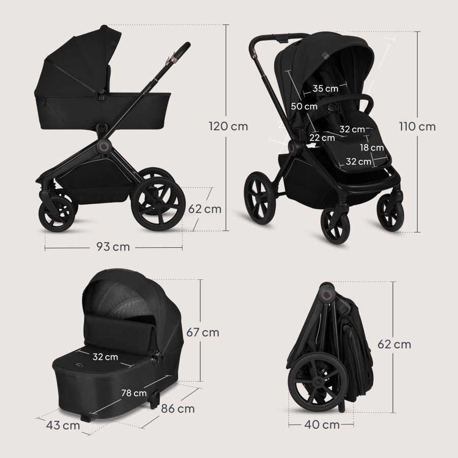Lionelo Freya Καρότσι Βρεφικό 3 Σε 1 Έως 22Kg Με Αναδιπλούμενο Πορτ-Μπεμπέ Black