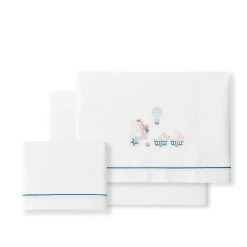 Interbaby Jirafa Bicicleta Σεντόνια Σετ 3 Τεμ Κούνιας 115Χ175Εκ. White/Petrol-100% βαμβάκι