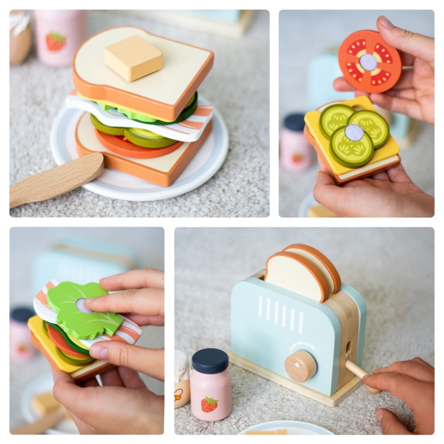 Ξύλινη Φρυγανιέρα με Υλικά (Toaster & Sandwich Set) – Παιδικό Παιχνίδι Ρόλων Κουζίνας-UMU1351