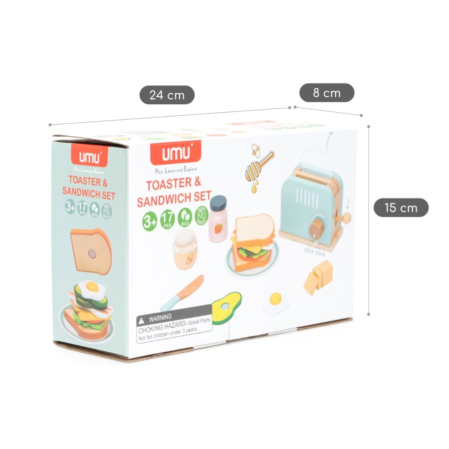 Ξύλινη Φρυγανιέρα με Υλικά (Toaster & Sandwich Set) – Παιδικό Παιχνίδι Ρόλων Κουζίνας-UMU1351