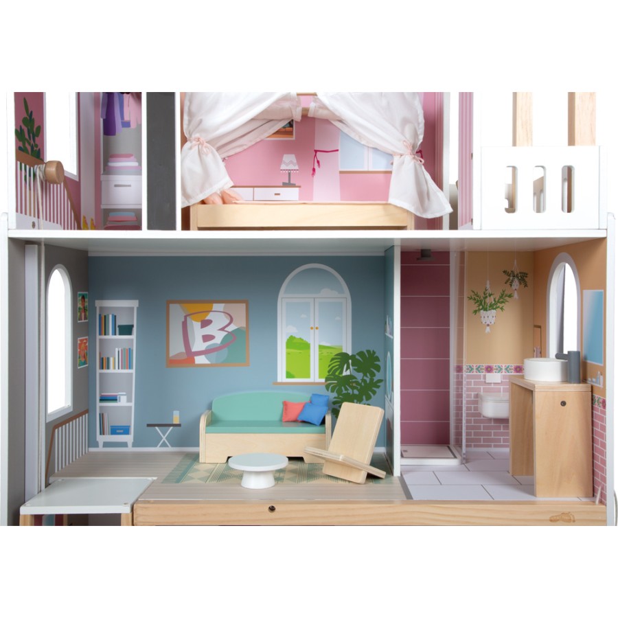 Small Foot Μεγάλο Ξύλινο Κουκλόσπιτο 114cm – Dream Villa XL-3 Ορόφοι Μοντέρνου Design για Κούκλες έως 30cm