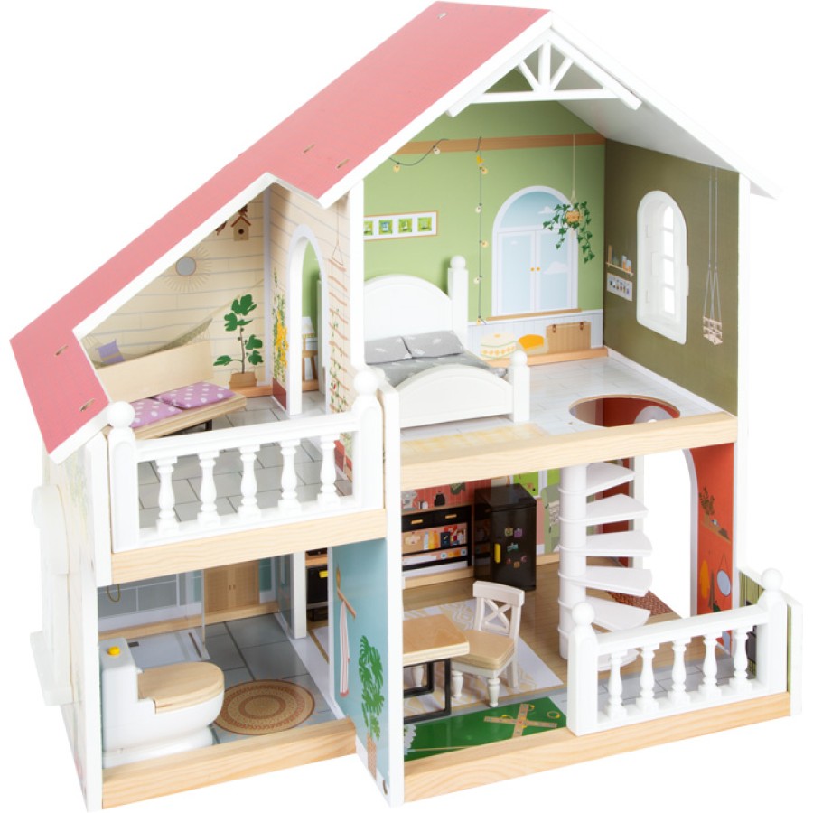 Small Foot Ξύλινο Κουκλόσπιτο με Ταράτσα & Κήπο – Dollhouse 2 Ορόφων για Παιδιά 3+ Ετών