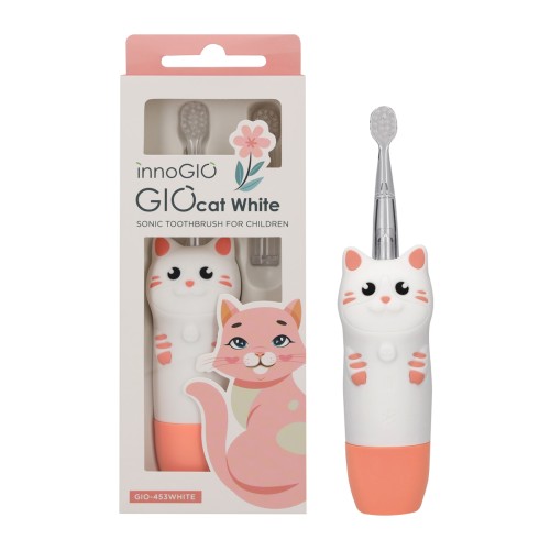 Innogio Sonic Παιδική Ηλεκτρική Οδοντόβουρτσα GIOcat White – Sonic Οδοντόβουρτσα για Παιδιά 2-12 Ετών με LED Φωτισμό