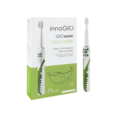 INNOGIO Sonic Παιδική Ηλεκτρική Οδοντόβουρτσα Crocodile – Επαναφορτιζόμενη Sonic Οδοντόβουρτσα για Παιδιά 3-12 Ετών με LED & 4 Κεφαλές