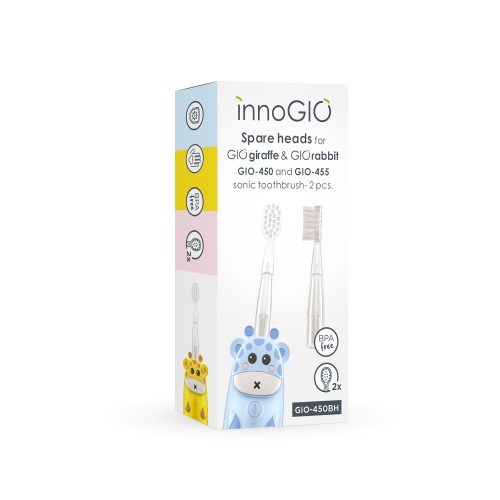 INNOGIO Ανταλλακτικές Κεφαλές Οδοντόβουρτσας GIO-450BH για GIOgiraffe & GIOrabbit – 2 Τεμάχια με Μαλακές Τρίχες DuPont για Παιδιά 2-12 Ετών