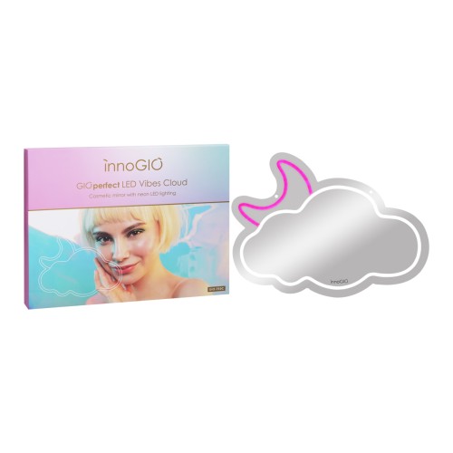 INNOGIO Καθρέφτης Καλλυντικών Cloud με Neon LED Φωτισμό USB – Επιτοίχιος Διακοσμητικός Καθρέφτης Σύννεφο με Ροζ Φεγγάρι