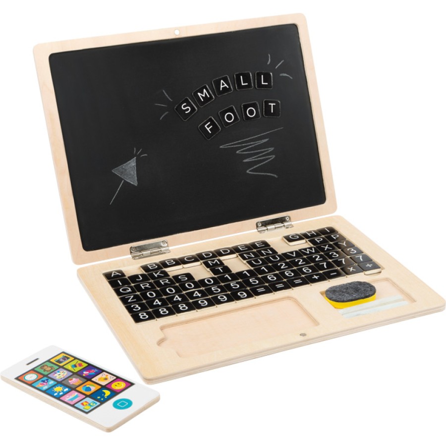 Small Foot Ξύλινο Laptop με Μαγνήτες & Blackboard – Εκπαιδευτικό Παιχνίδι Γραμμάτων και Αριθμών για Παιδιά 2+ Ετών