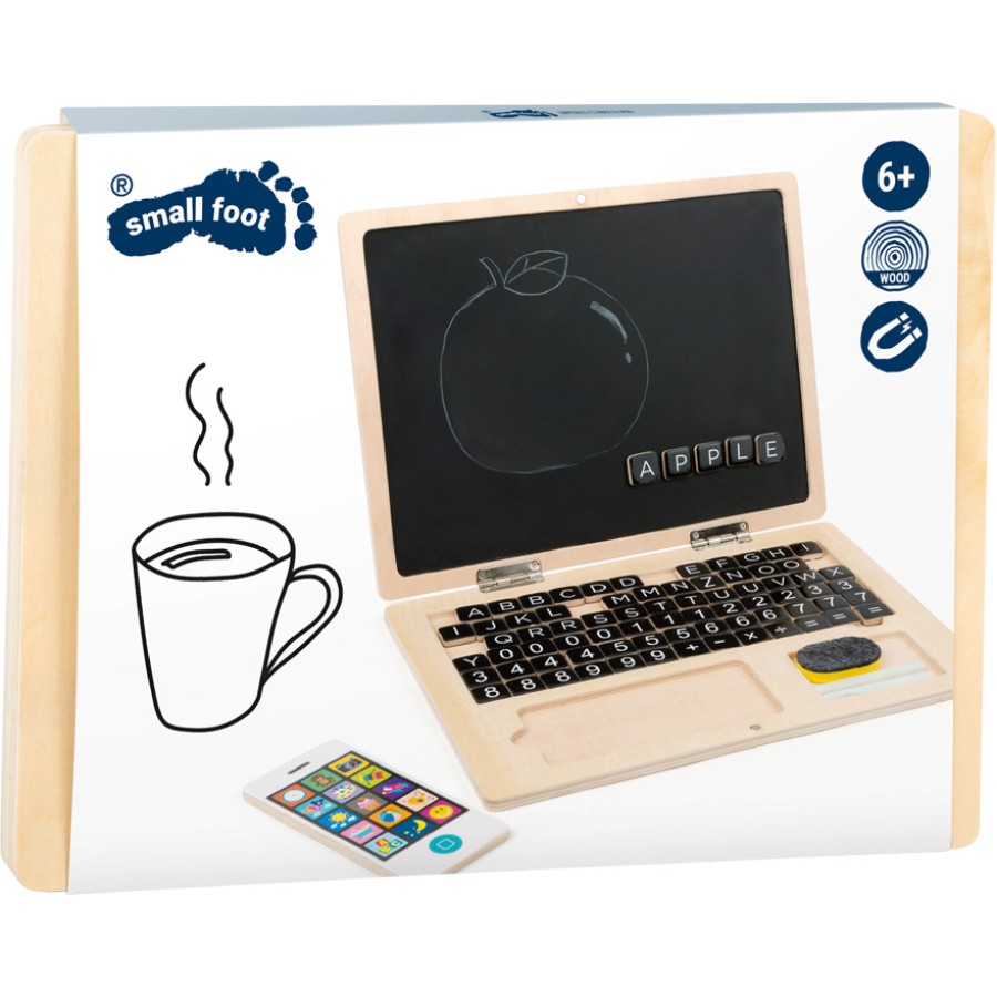 Small Foot Ξύλινο Laptop με Μαγνήτες & Blackboard – Εκπαιδευτικό Παιχνίδι Γραμμάτων και Αριθμών για Παιδιά 2+ Ετών