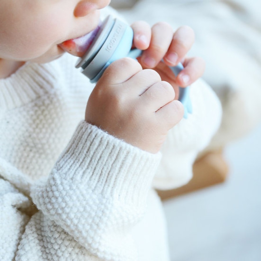 MinikOiOi Pulps Feeder & Μασητικό Σιλικόνης Aqua Green/ Grey – Baby Feeder για Φρούτα & Λαχανικά χωρίς BPA 