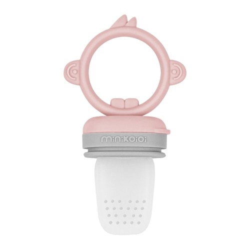 MinikOiOi Pulps Feeder & Μασητικό Σιλικόνης Pink/Grey – Baby Feeder για Φρούτα & Λαχανικά χωρίς BPA
