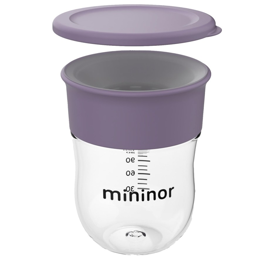 Mininor Παιδικό Ποτηράκι Εκπαίδευσης 360° 220ml Lilac Flower – Αντιδιαρροϊκό Εκπαιδευτικό Κύπελλο BPA Free
