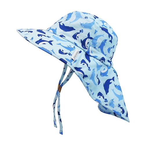 FlapJackKids Cape Sunhat Dolphin/Jellyfish UPF50+ – Παιδικό Αντηλιακό Καπέλο Παραλίας για Βρέφη & Παιδιά - Small 6 Mo-2 Yrs
