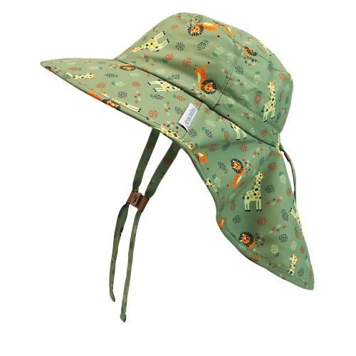 FlapJackKids Cape Sunhat Lion/Giraffe UPF50+ – Παιδικό Αντηλιακό Καπέλο Παραλίας για Βρέφη & Παιδιά - Medium 2-4 Yrs