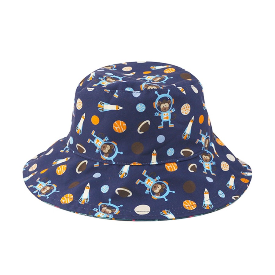 FlapJackKids Καπέλο Διπλής Όψης UPF50+ Space Monkey/Alligator – Παιδικό Αντηλιακό Reversible Καπέλο - Small 6 Mo-2 Yrs