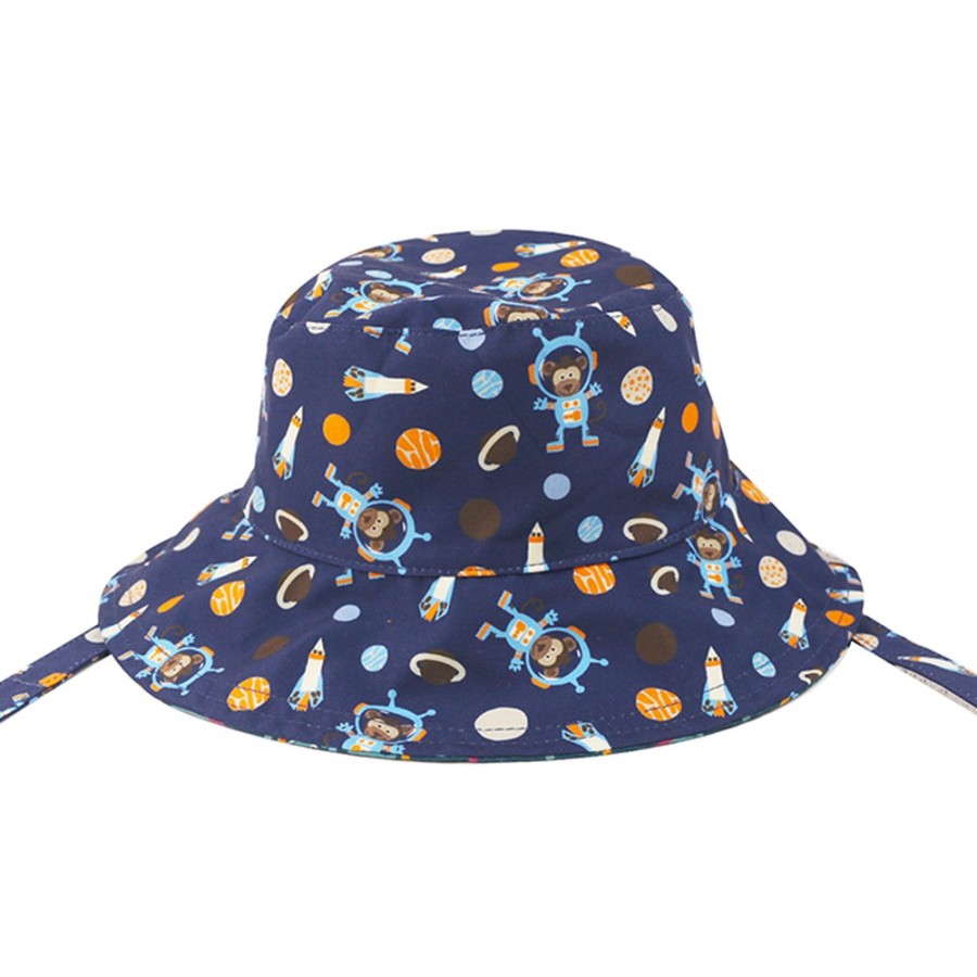 FlapJackKids Καπέλο Διπλής Όψης UPF50+ Space Monkey/Alligator – Παιδικό Αντηλιακό Reversible Καπέλο - Small 6 Mo-2 Yrs