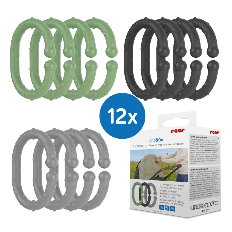 Reer Clip&Go Κρίκοι Σύνδεσης & Στερέωσης Σετ 12τμχ για Καρότσι, Παιχνίδια & Δραστηριότητες Μωρού