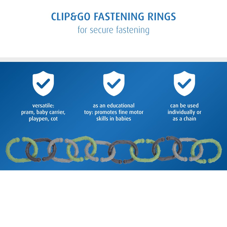 Reer Clip&Go Κρίκοι Σύνδεσης & Στερέωσης Σετ 12τμχ για Καρότσι, Παιχνίδια & Δραστηριότητες Μωρού