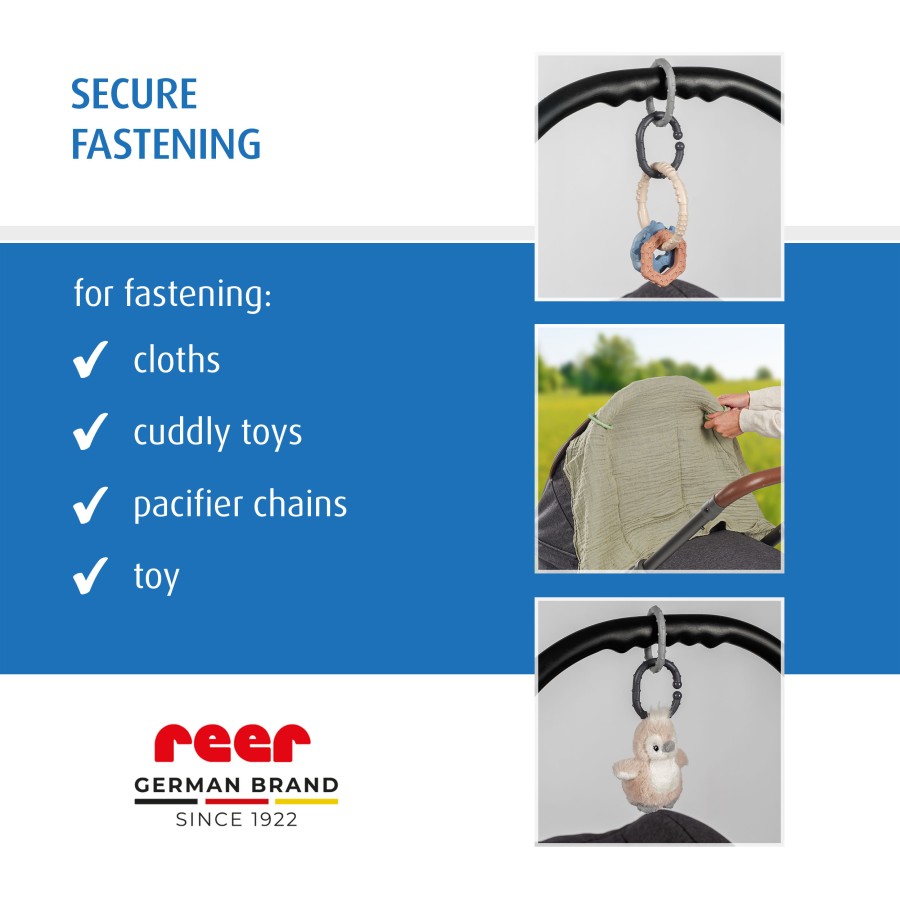 Reer Clip&Go Κρίκοι Σύνδεσης & Στερέωσης Σετ 12τμχ για Καρότσι, Παιχνίδια & Δραστηριότητες Μωρού