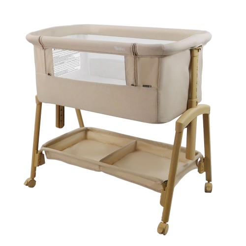 ASALVO Βρεφικό Λίκνο Bedside Smart Beige – 2 σε 1 Λίκνο Δίπλα στο Κρεβάτι με 7 Θέσεις Ύψους & Πτυσσόμενο Σχέδιο