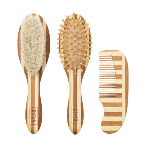 Meyco Baby Βρεφικό Σετ Περιποίησης Μαλλιών Bamboo Stripe Natural/Walnut 3τμχ