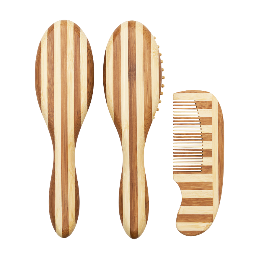 Meyco Baby Βρεφικό Σετ Περιποίησης Μαλλιών Bamboo Stripe Natural/Walnut 3τμχ