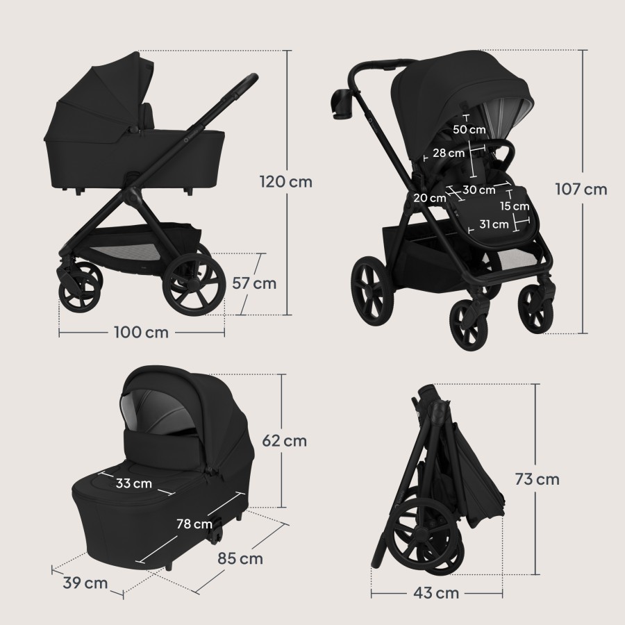 Lionelo Carmine Καρότσι Βρεφικό 3 Σε 1 Έως 22Kg Black Onyx